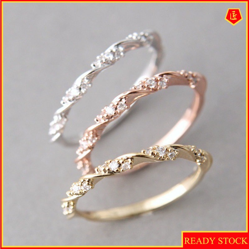 [Ready Stock]14K Gold Diamond Twist Ring Simple All-Match