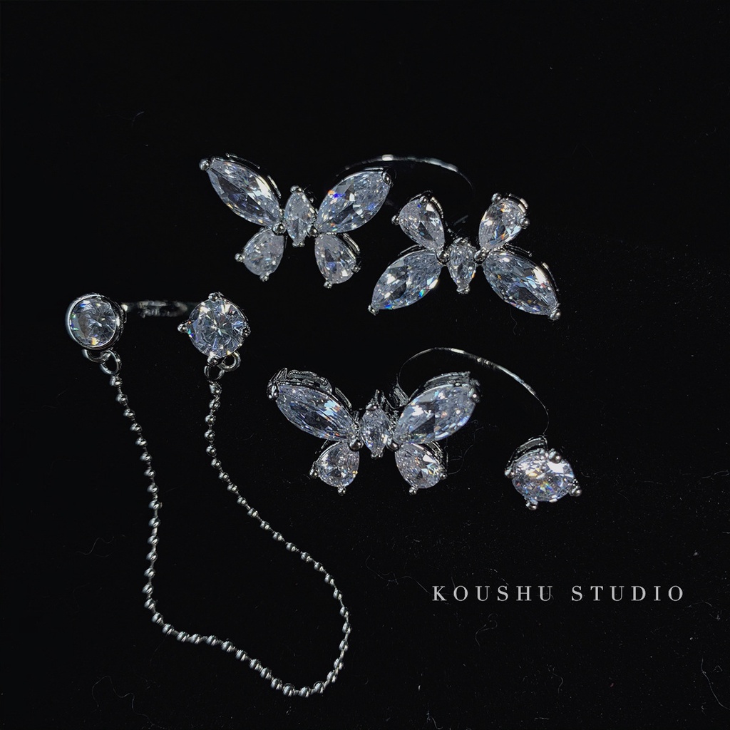 Super mengkilap kristal butterfly ring cahaya mewah minoritas desain pembukaan in Trendi dingin fash