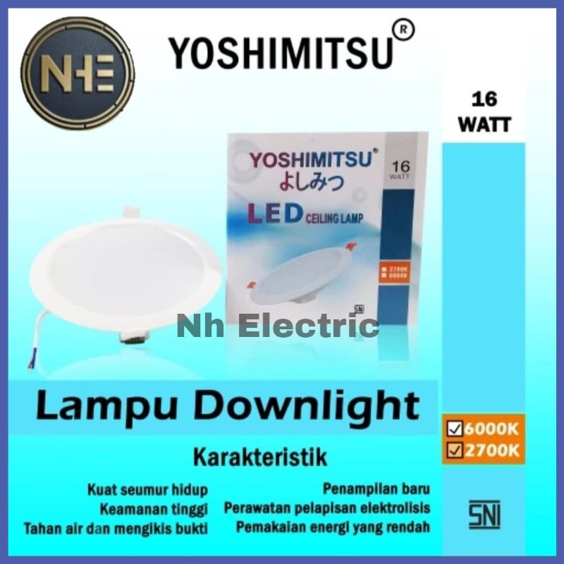 Led Panel 16W IB Bulat Putih Yoshimitsu - Lampu Downlight 16 Watt Inbow Tanam Bulat White Tipis/Slim Yoshimitsu SNI
