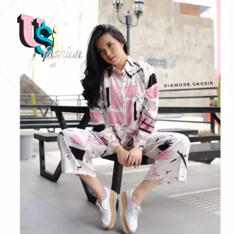 TIE DYE PIYAMA SET / ONE SET MOTIF TERBARU HITS / SETELAN WANITA DEWASA BISA COD-Pink Bercorak