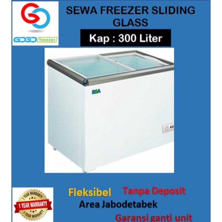 Sewa Freezer Kaca Sliding Glass Volume 300 Liter untuk 3 Bulan PLUS FREE 1 Bulan