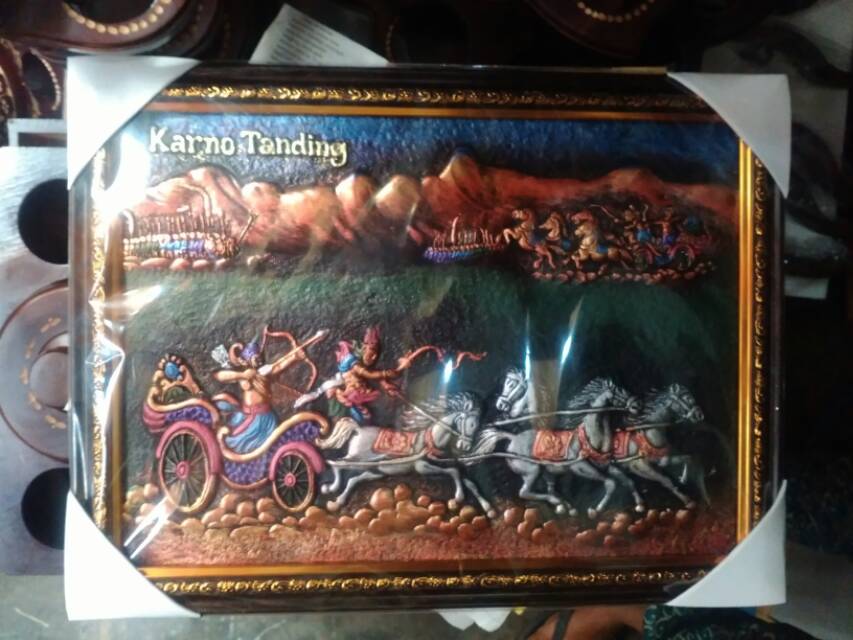 TERMURAH! Lukisan Timbul 3D Relief Gambar Andong Kereta Kuda &quot;Karno Tanding&quot; 42x32 cm DEKORASI RUMAH