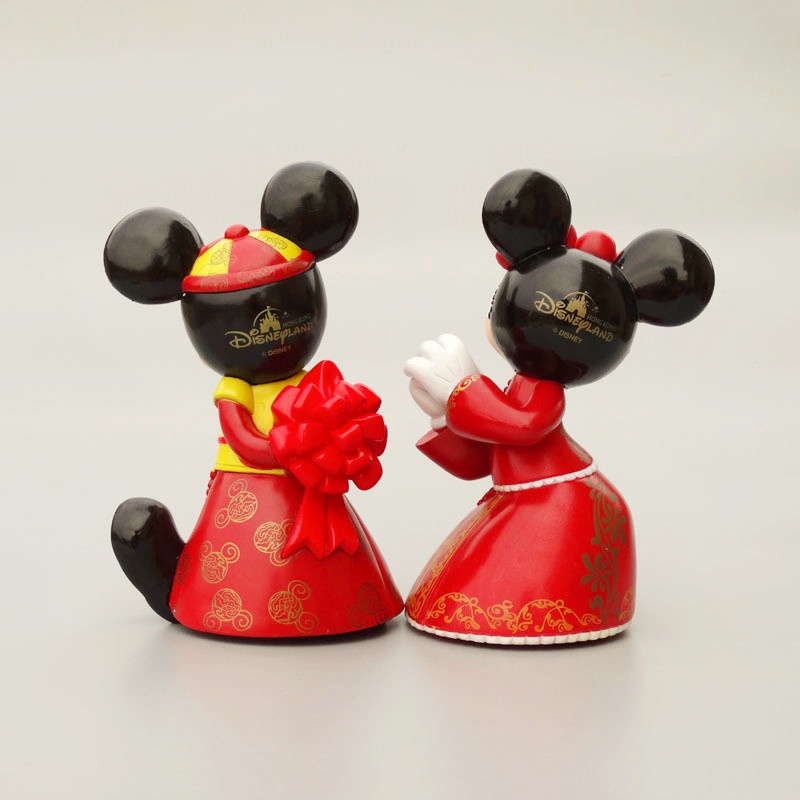 4pcs / Set Mainan Figure Disney Mickey Mouse Dress Pernikahan Minnie Mouse Gaya China Barat Untuk Dekorasi