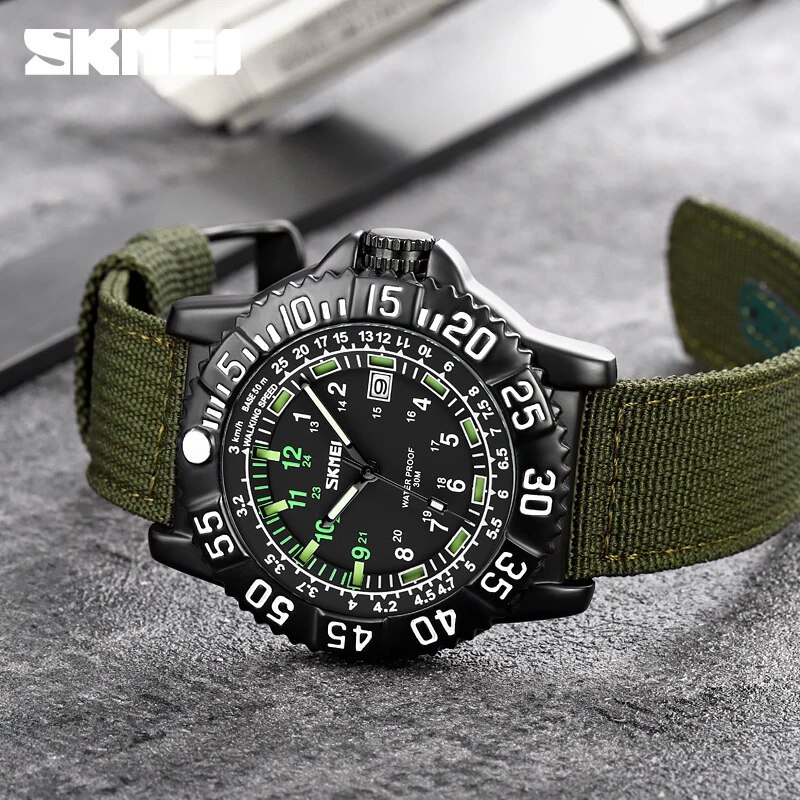 SKMEI 9281 Jam Tangan Pria Analog Luminous Tali Nilon Sport Watch WATCHKITE WKOS