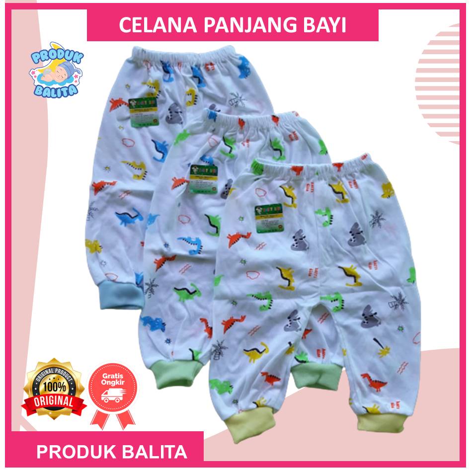 Paket 3 Pcs Celana Panjang Bayi Laki-Laki Perempuan Warna Putih Motif Lucu Termurah