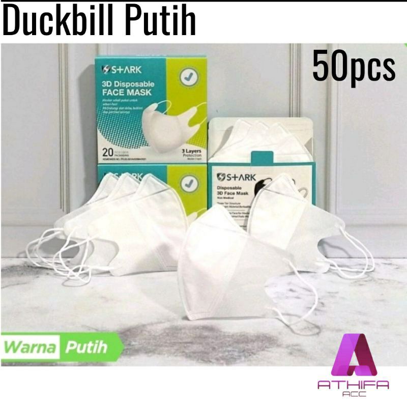 1 box 50pcs MASKER Duckbill stark face mask Putih kualitas kemenkes garis