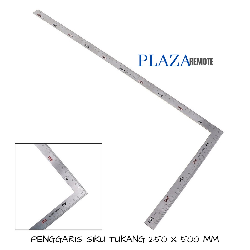 PENGGARIS SIKU TUKANG PRESISI 90 DERAJAT 2 SISI 25 DAN 50 CM STAINLESS