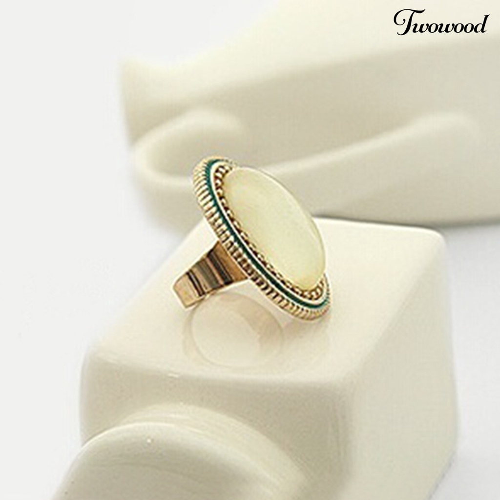 Cincin Batu Permata Bentuk Oval Bahan Alloy Adjustable Untuk Kencan