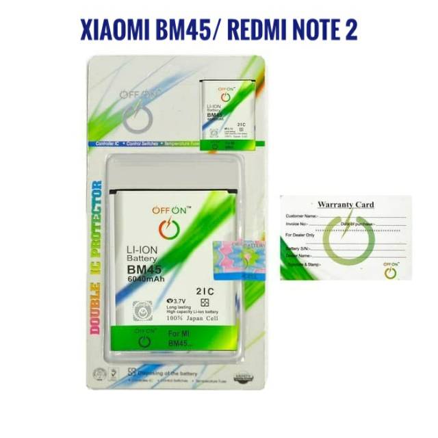 Baterai Batre OFFON Double Power Xiaomi BM45 Redmi Note 2 Battery Xiaomi BM 45