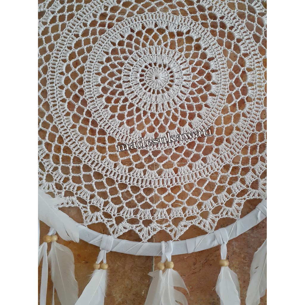 Dream catcher sulam diameter 42cm bulu ayam jaring benang dekorasi hiasan gantungan