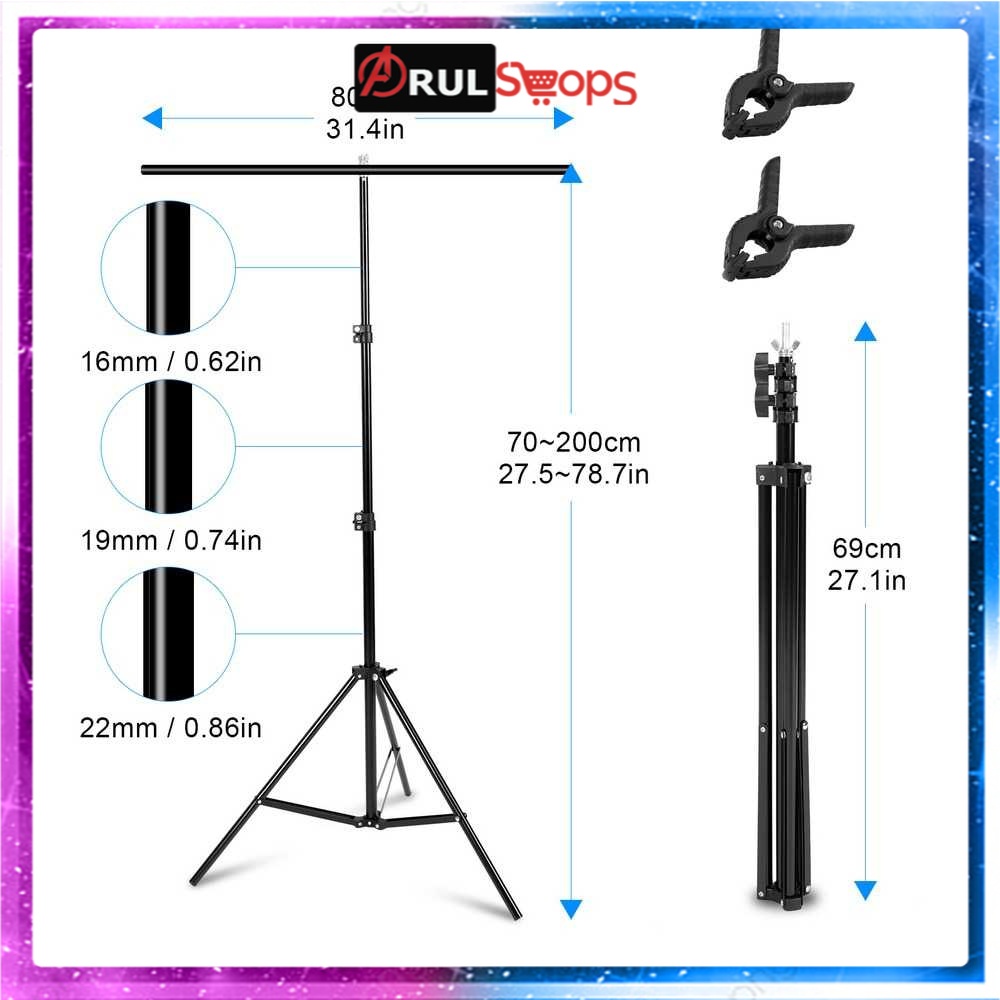 TaffSTUDIO Stand Backdrop Photography T-Shape 2 Clamp - M138-200