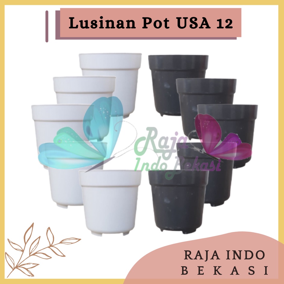 Lusinan Isi 12pcs Pot Usa Eiffel 12 Putih Hitam Pot Plastik Mini Kaktus Murah Lucu - Pot 12 Cm Putih Hitam Tinggi - Pot Eiffel Eifel Efiel Effiel Tinggi 12