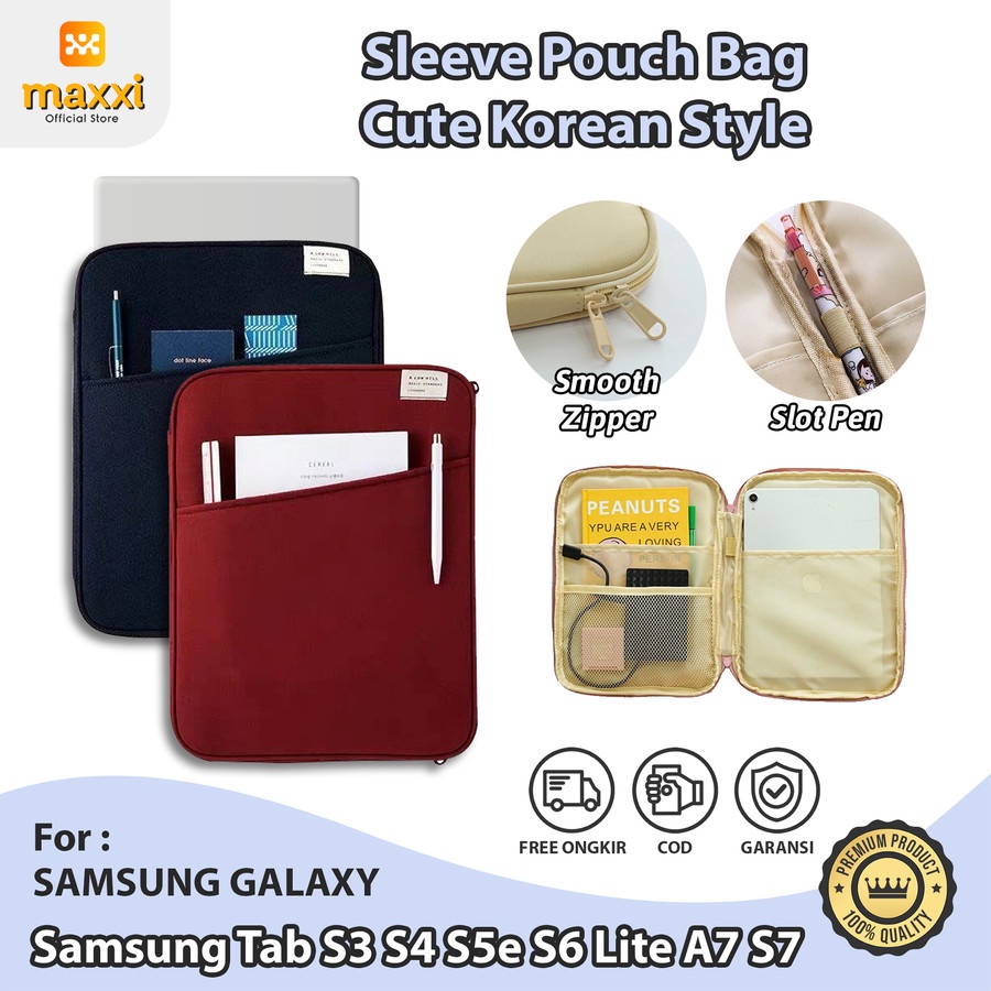 Samsung Tab S3 S4 S5e S6 Lite A7 S7 Tablet Sleeve Pouch Soft Case Handbag Kesing Clutch Sarung Cover