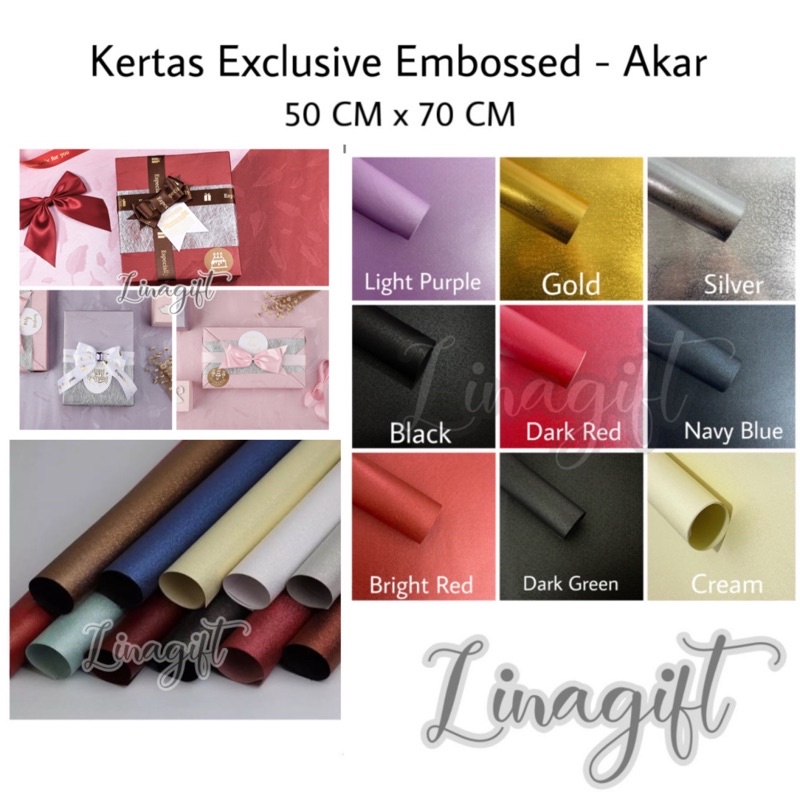 KERTAS EXCLUSIVE EMBOSSED AKAR - GIFT WRAP PEARL PAPER VINTAGE/ KERTAS KADO EXCLUSIVE DOFF TEXTURE 3D EMBOS TIMBUL GOLD PINK PURPLE NAVY BLUE BLACK GRAY SILVER RED MAROON TOSCA BLACK BUNGKUS HAMPERS LEBARAN SELAMAT IDUL FITRI EID MUBARAK HAPPY IDUL ADHA