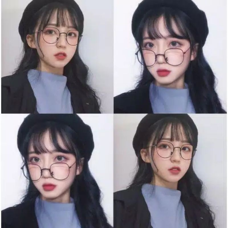 Kacamata Korea Frame Oval Lensa Bening Korean Fashion Sunglasses
