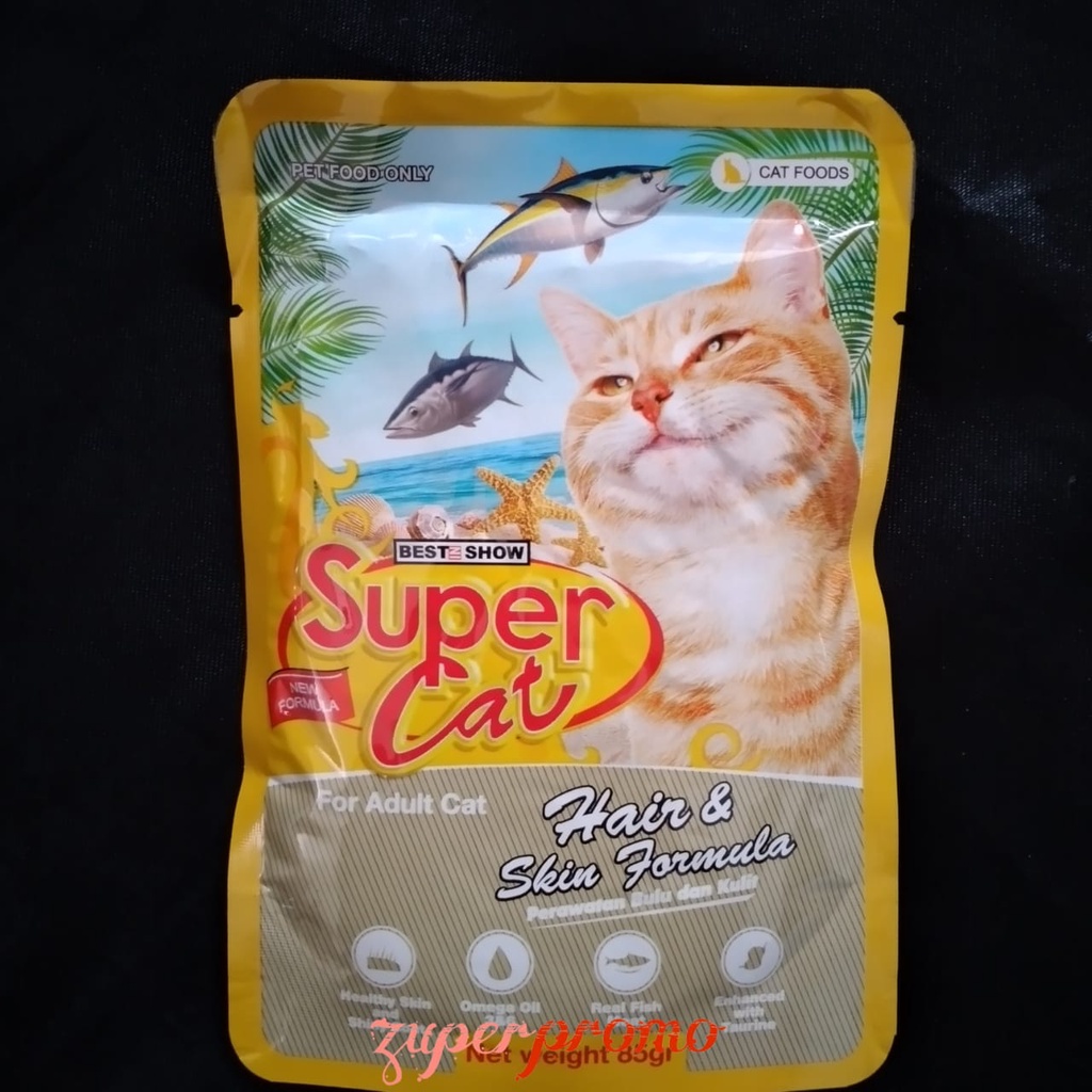 Super Cat Pouch Adult Hair & Skin Formula 85gr / Makanan Basah Kucing Dewasa