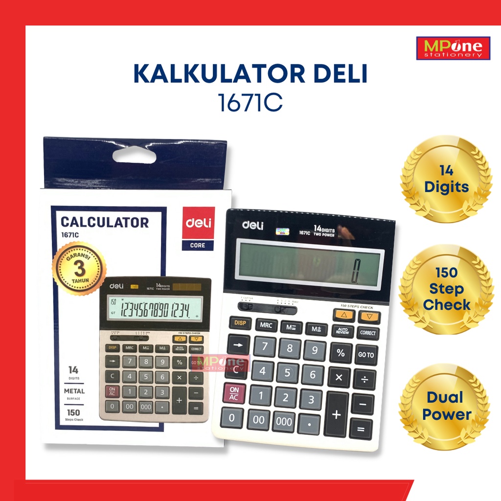

Kalkulator 14 Digits / Calkulator Metal / Kalkulator Deli 1671C