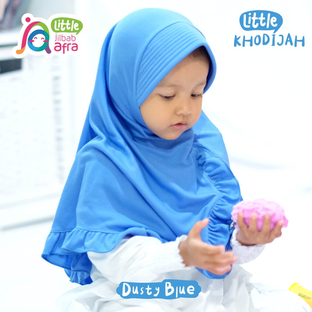 Jilbab Instan Anak Little Khodijah Dusty Blue - Little Jilbab Afra - Bahan Kaos, Adem &amp; Lembut