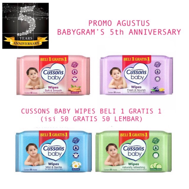 Tisu Basah Cussons Baby Wipes 50s dan 45s Beli 1 Gratis 1 / Promo Tissue Tisu Basah Cusson Baby Wipes Tisu Basah Mitu Baby No Alcohol No Fragfrance Tisu Basah 50 50 lembar