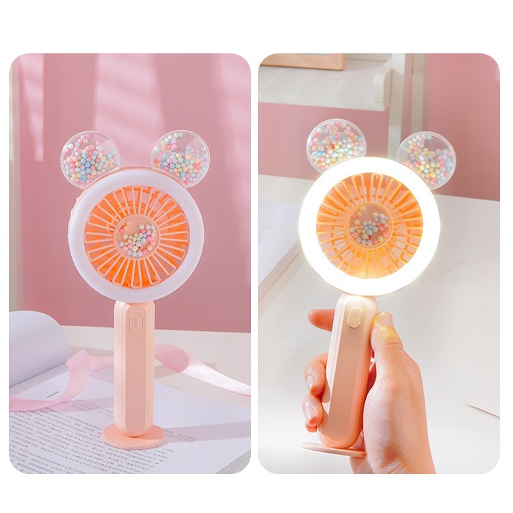 Kipas angin portable LED KP05 mickey crown mini led light fan rechargeable kipas meja