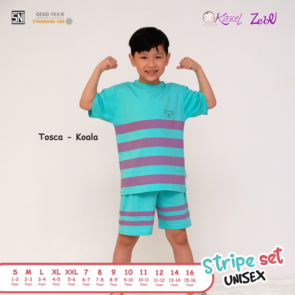 Baju Bayi Setelan Pendek Anak Laki Laki Perempuan 1-5 Tahun Kazel Stripe Set Motif Unisex Edition (1Stel)