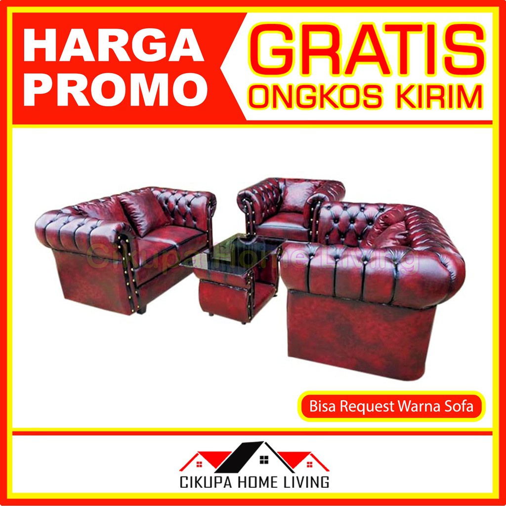 SOFA JAGUAR LUXURY CHESTERFIELD 321 + MEJA SUPER MEWAH ORIGINAL (Seribu Kancing, Kursi Tamu)