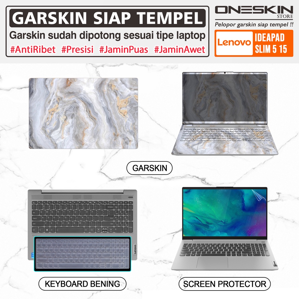 Garskin Sticker Laptop Pelindung Screen Keyboard Protector Lenovo IdeaPad Slim 3 3i 5 5i-15 15ARE05 Gambar Full Body Silikon Bening Glossy Doff