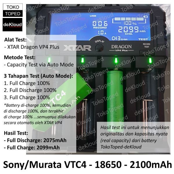 Authentic Battery 18650 Sony VTC4 2100mAh | murata original baterai batre batere rechargeable vtc 4 senter kipas