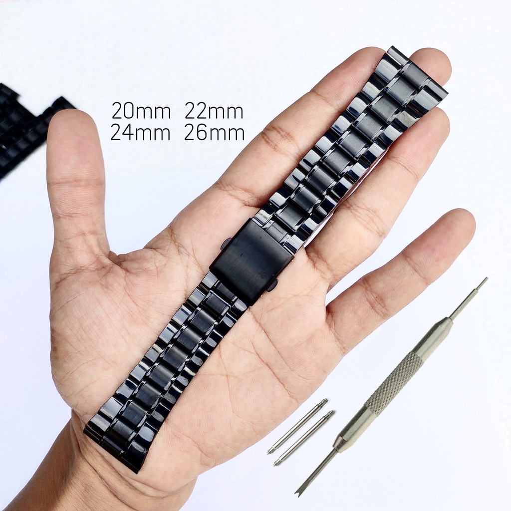 Strap Tali Jam Tangan Rante Hitam Stainless steel besi Lurus.