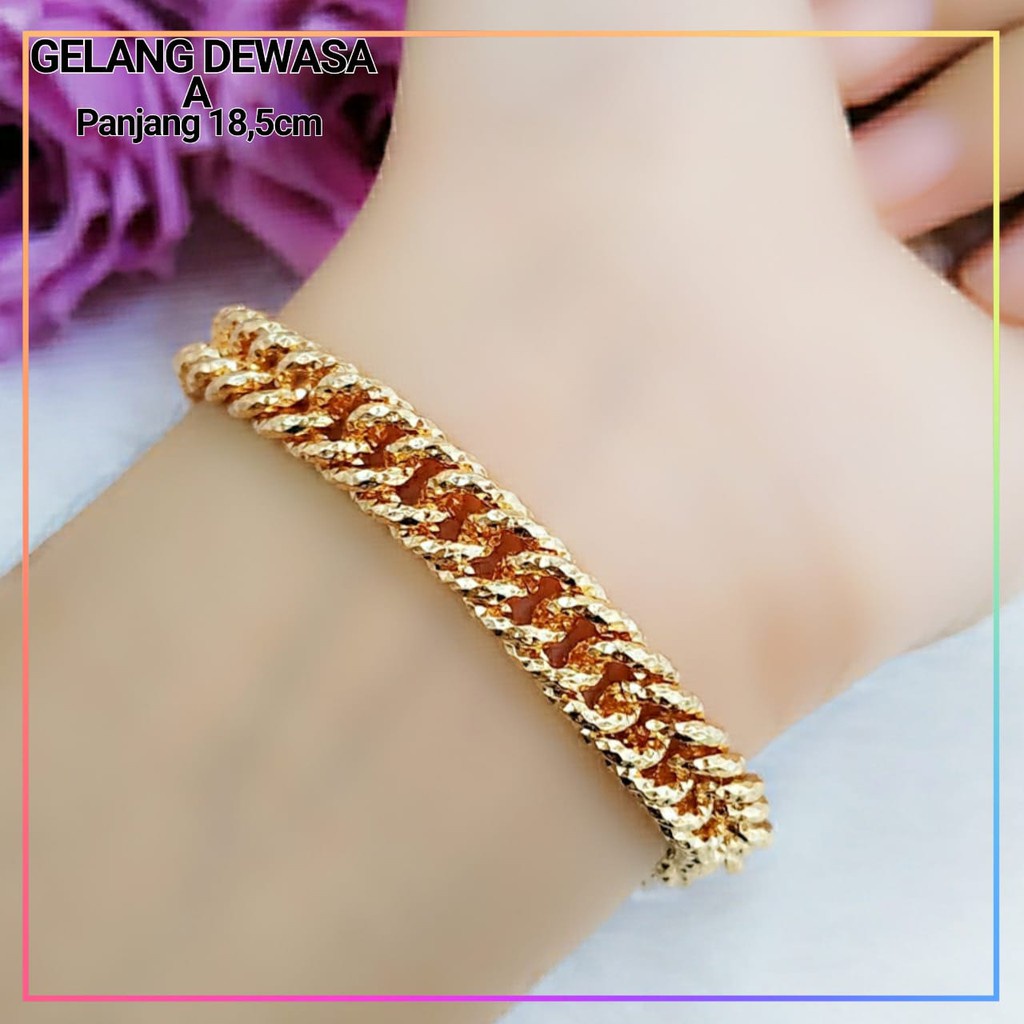 Gelang Tangan Dewasa Titanium Rantai Polos Gold