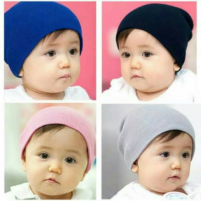 Topi kupluk polos/ Topi bayi kupluk rajut polos topi bayi cewek cowok topi kupluk rajut polos