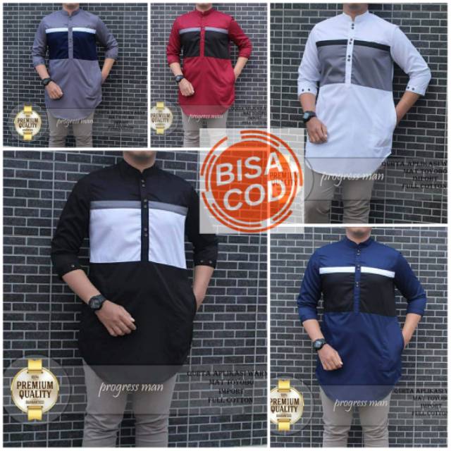 KEMEJA KOKO KURTA PAKISTAN PRIA DEWASA KOMBINASI WARNA BAHAN KATUN TOYOBO KEREN