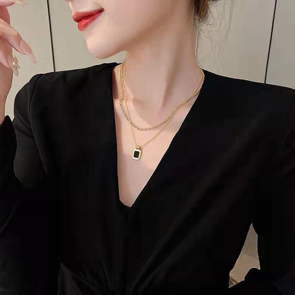 Agustina Kubus Liontin Kalung Minoritas Hip Hop Rantai Geometris Persegi Choker Tembaga Sederhana Gaya Korea Kalung