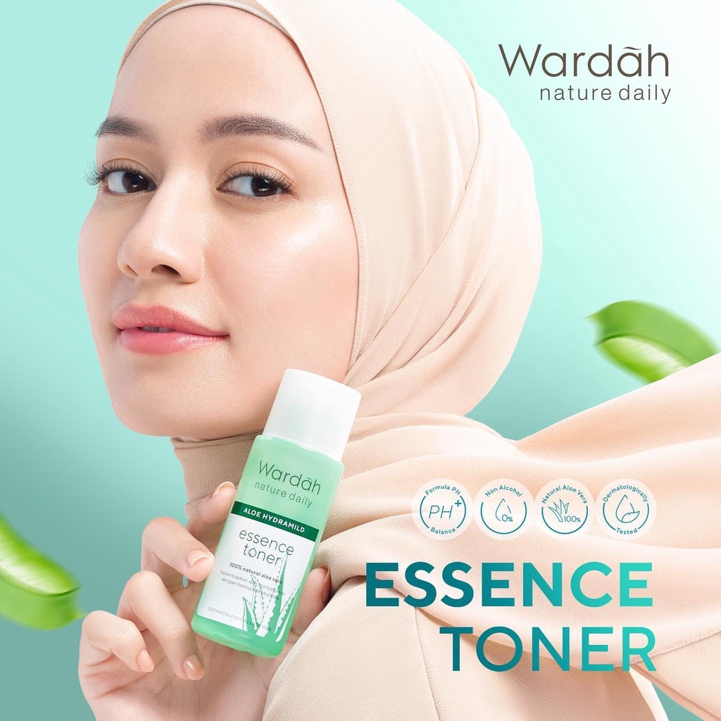 WARDAH Nature Daily Aloe Hydramild Essence Toner Indonesia / Facial Wash Serum Moisturizer Cream Multifunction Gel Sheet Mask Hand Wash / Cleanser Sunscreen Shampoo Conditioner / Vera Seaweed Witch Hazel Mineral+ Anti Dandruff Shine / Paket Set Face Wajah