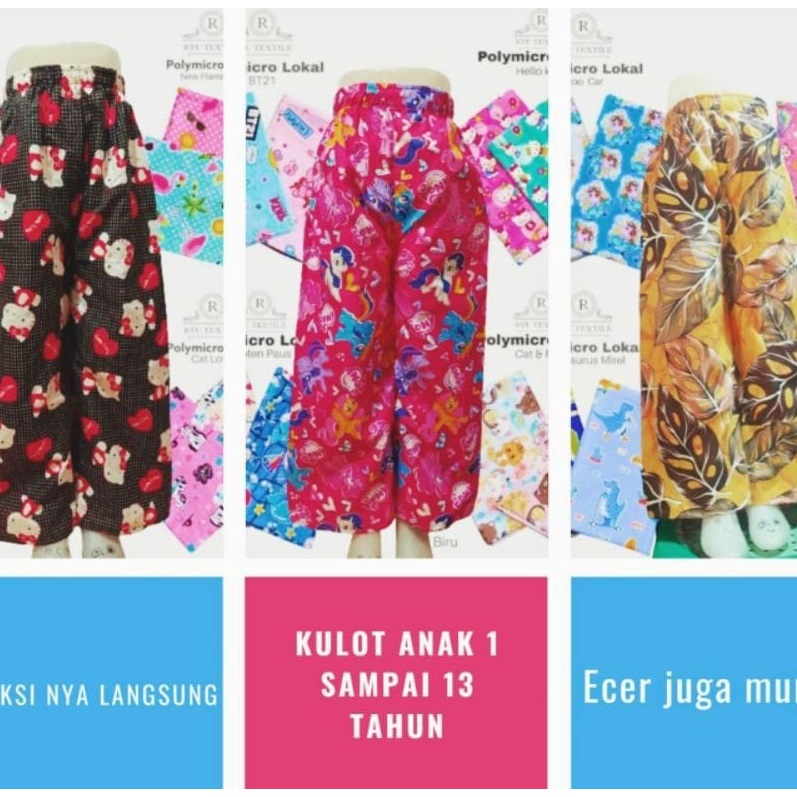 PILIH MOTIF Kulot Anak Perempuan Katun Usia 9th - 13th / Grosir kulot anak,bisa ecer / Celana Kulot Anak / Pilih Motif Kulot anak 9-13 tahun L/KULOT ANAK PEREMPUAN CALLYSTA CALISTA KALISTA CELANA PANJANG CEWEK MOTIF