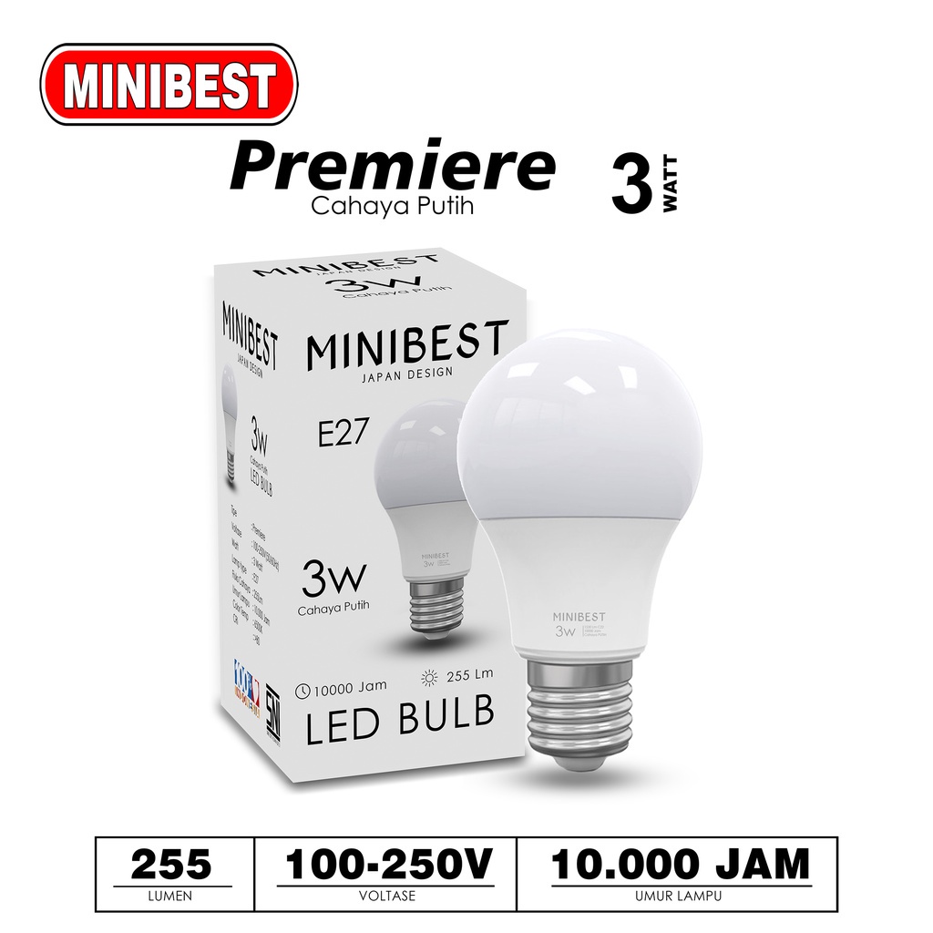 Minibest Lampu LED Premiere 3 watt Bundling 3pcs - Putih - Paket Murah