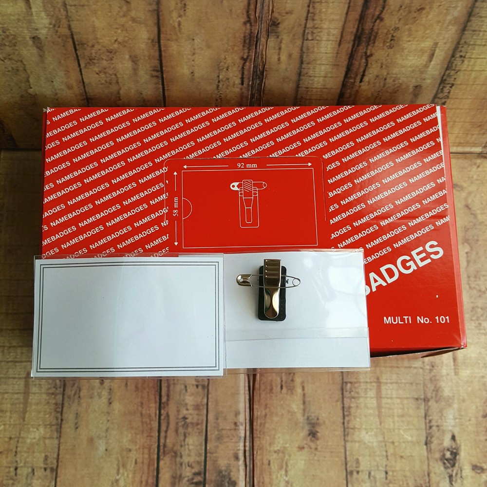

Name Tag MULTI Jepit + Peniti / Namebadges Tanda Peserta [isi 50 pcs]