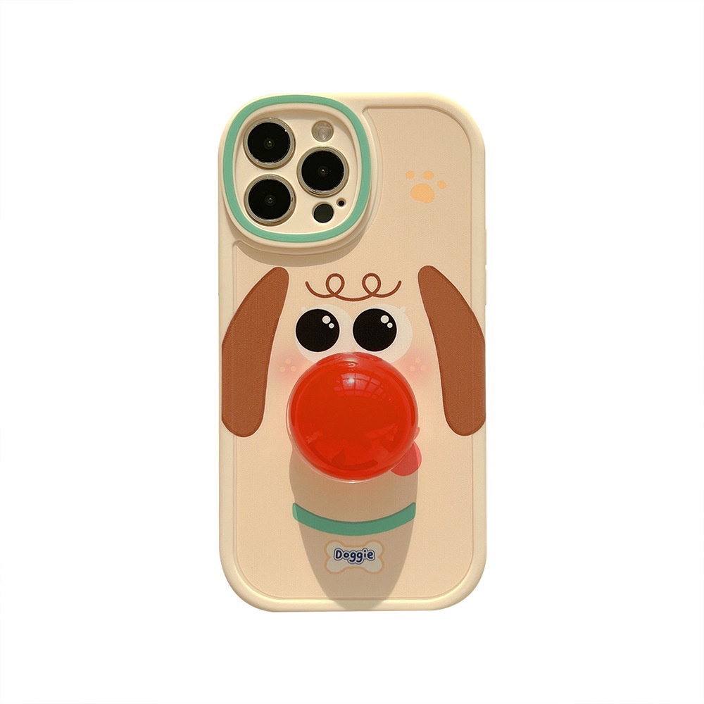 IPHONE 3d Hidung Merah Kartun Lucu Anjing Anjing Lembut Silikon Case Untuk Iphone7 8 PLUS X XR XS 11 12 13 14 MINI PRO MAX SE 2020 Phone Cover