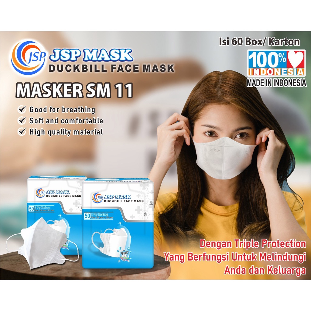 MASKER DUCKBILL JSP 3PLY SM10 DAN SM11 SURGICAL MASK - FREE KONEKTOR