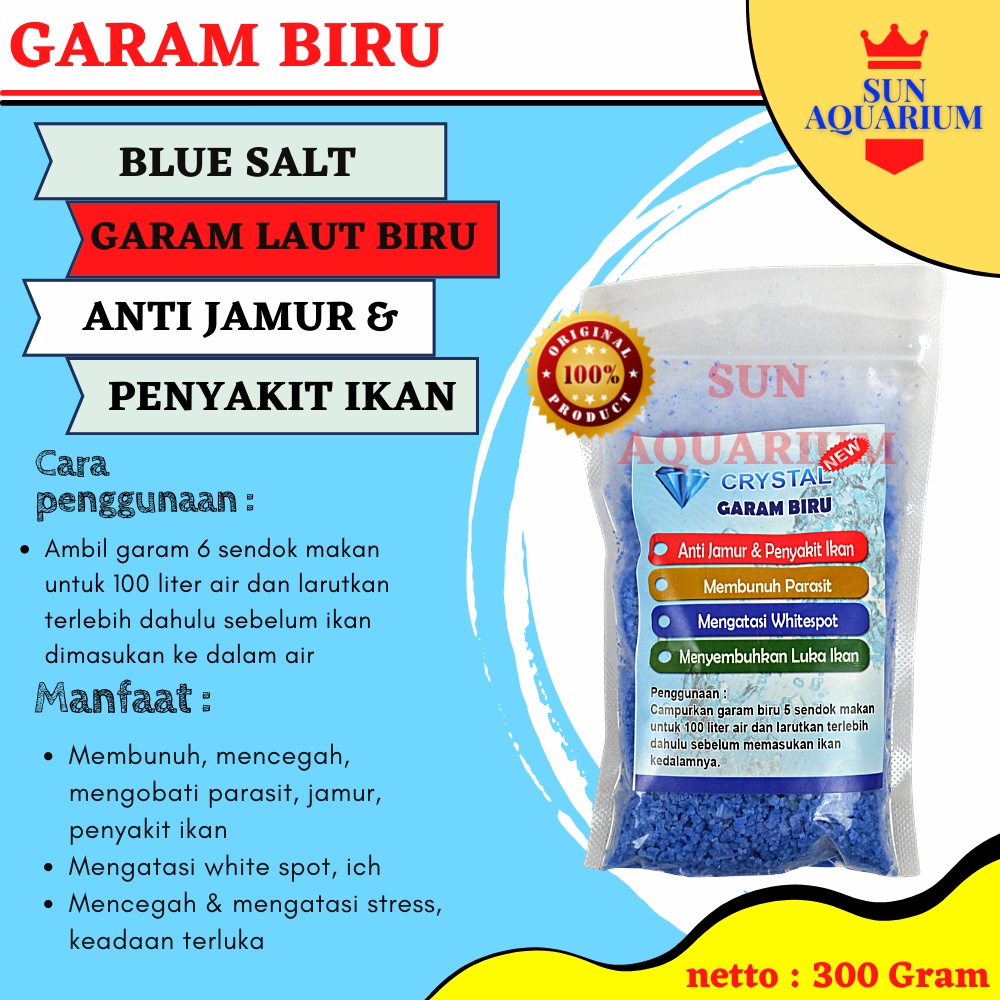 Obat Garam Ikan Biru  300 Gram | Obat Ikan Hias Garam Biru | Obat Ikan Hias Anti Jamur & Penyakit Ik