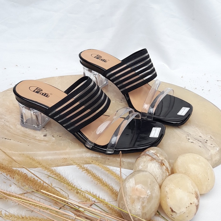 SW 99 Sandal Heels Kaca 5 cm / Hak Kaca wanita Karet Belakang Tali Jelly