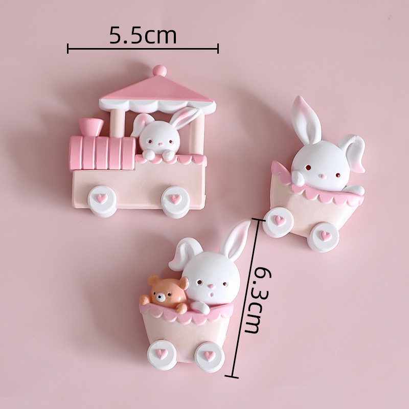 3pcs Topper Kue Desain Kartun Kelinci Kereta Bahan Resin Untuk Pesta Paskah