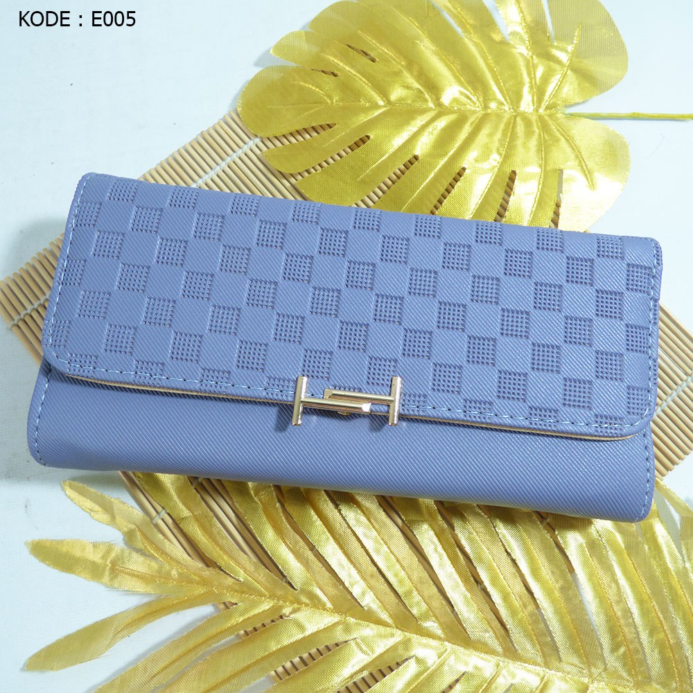 Dompet Panjang Kancing Wanita Bahan Kulit Sintesis / Dompet Clutch Impor #E005