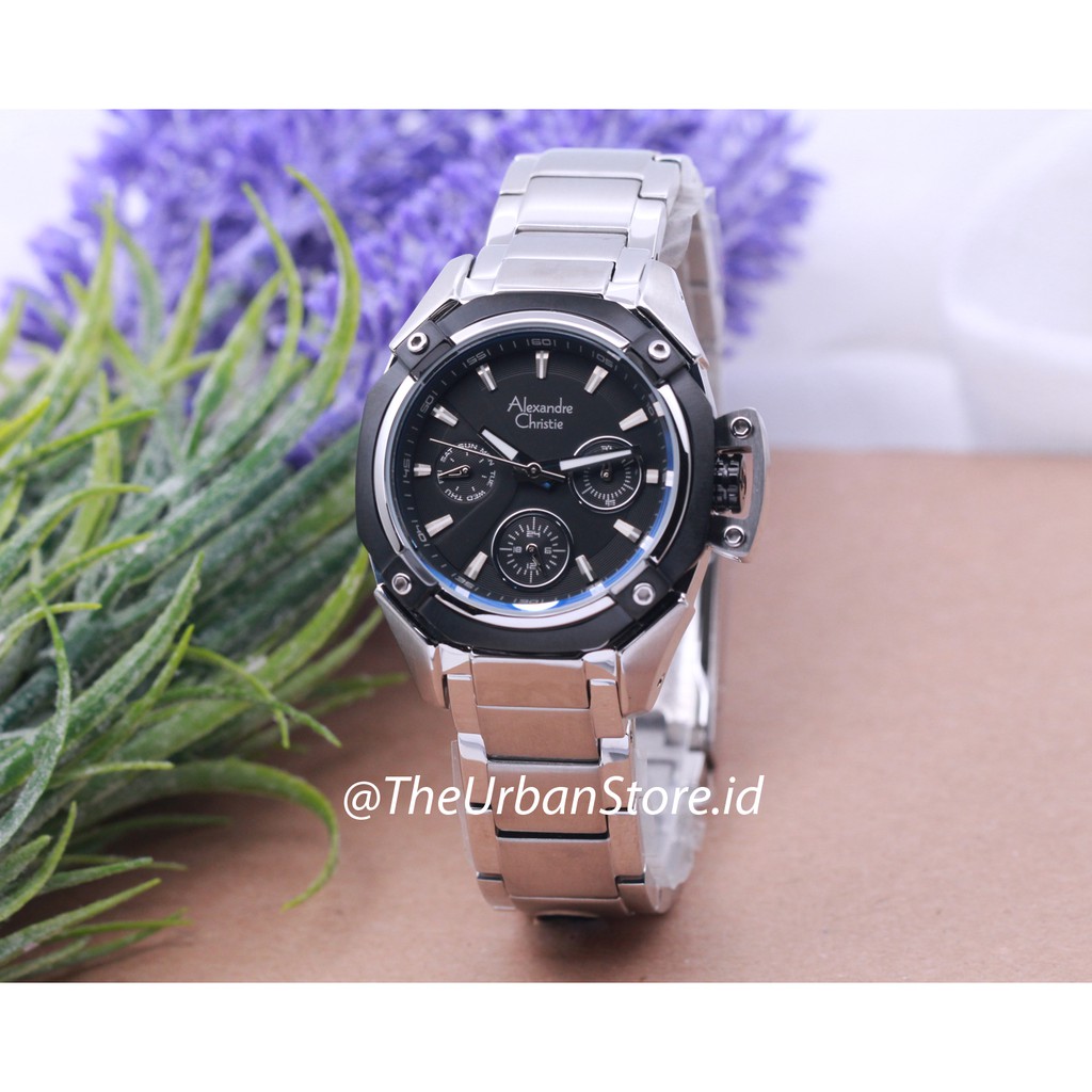 jam alexandre christie 6225 wanita silver balck original