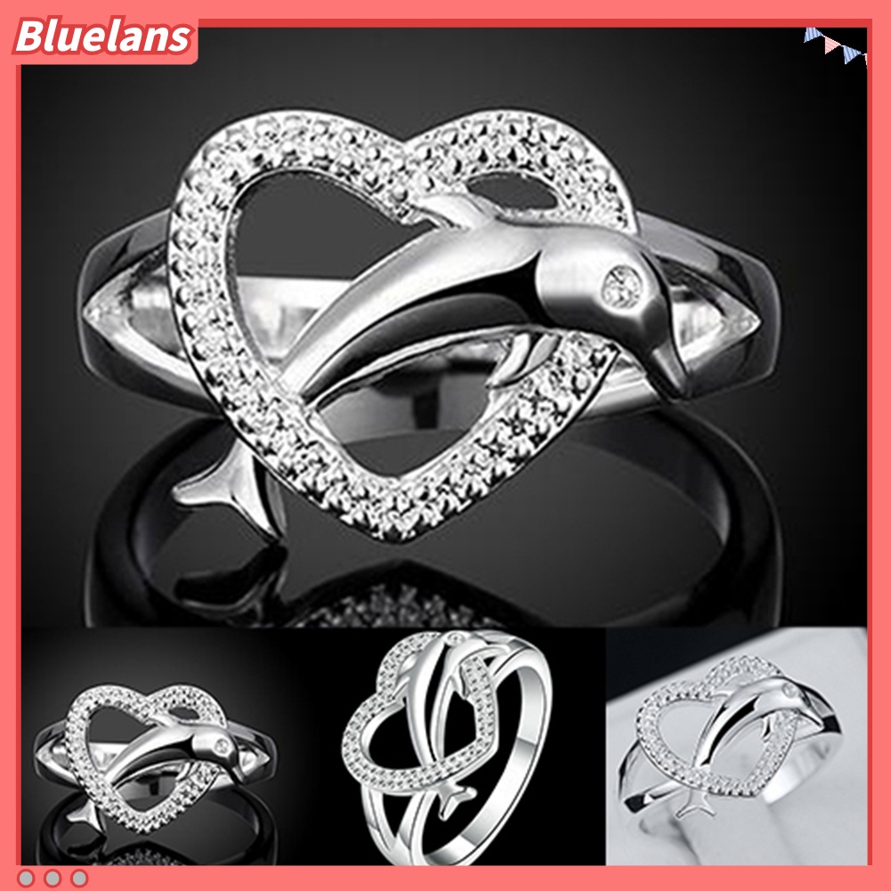 Bluelans Women 925 Silver Plated Dolphin Heart Finger Ring Jewelry Charm Prom