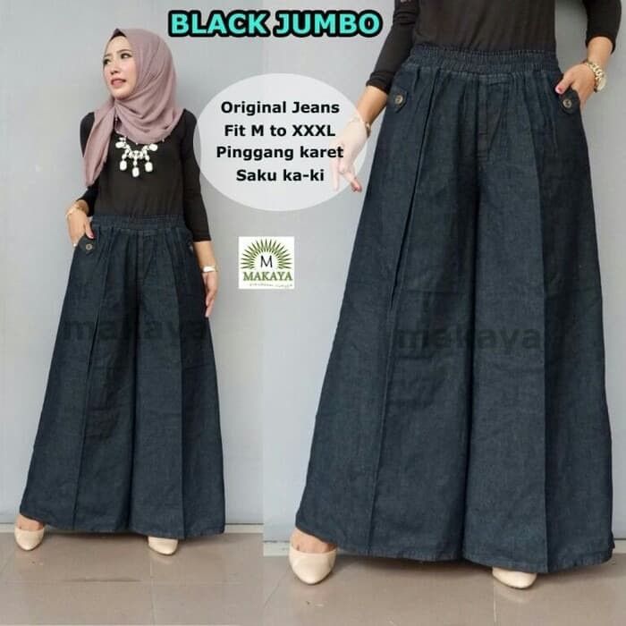 Celana Jeans Kulot Panjang Wanita Jumbo Hitam Xxxl