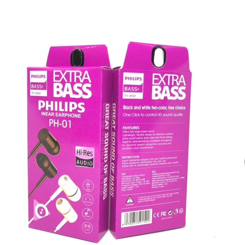 PROMO HANDSFREE PHILIPS PH01 EXTRABASS NEW EDITION BLACK &amp; WHITE COLOUR