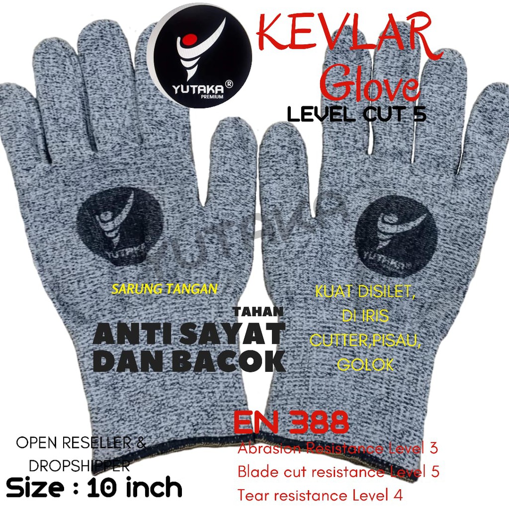 SARUNG TANGAN ANTI BACOK Dan SAYAT Atau KEVLAR 10INCH Abu Abu