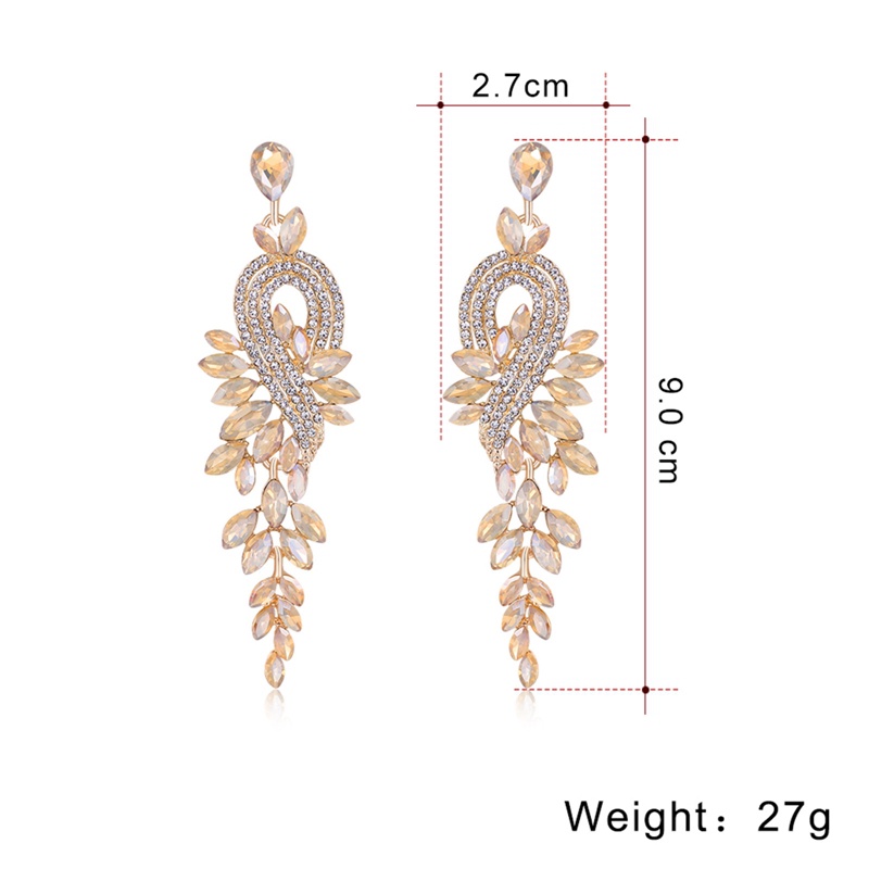 Anting Tusuk Gantung Panjang Bentuk Geometri Persegi Panjang Aksen Rumbai Kristal Untuk Wanita
