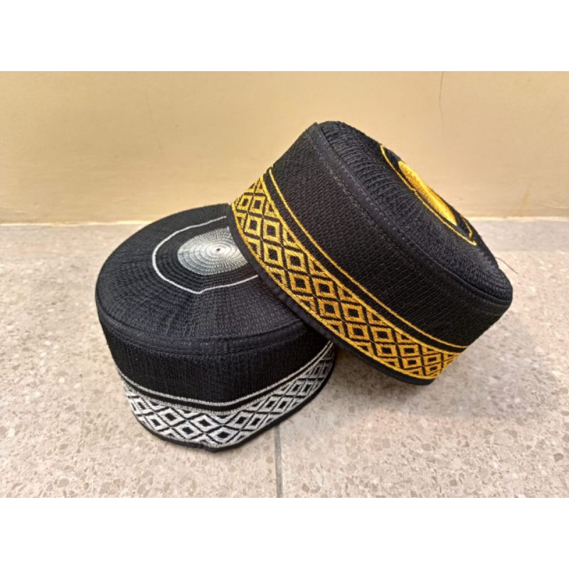 peci bugis songkok Bugis motip 2 warna kuning dan silver